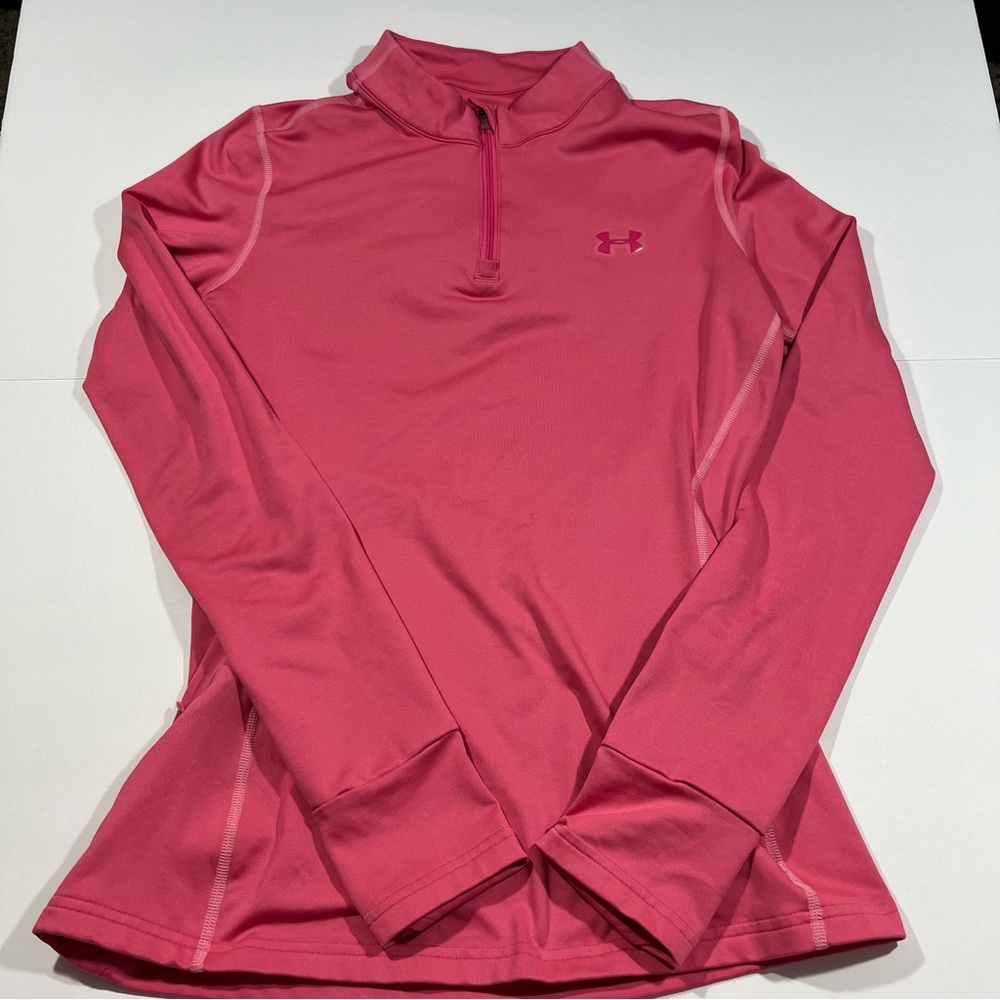 Under Armor Fitted Shirt Coldgear Pink Zip Size Medium Top Sweatshirt W/ Pockets